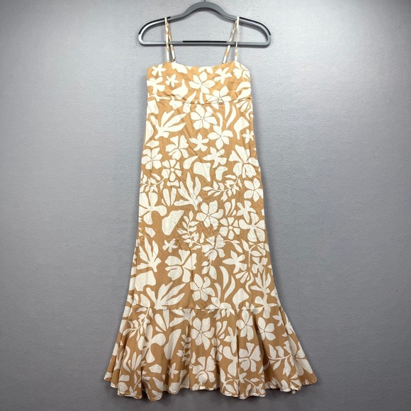 Abel The Label Dresses & Skirts - Abel the Label Slip Dress Womens M Brown White Floral Ruffle Hem Spaghetti Strap